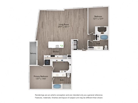 Floor plan for 2 beds, 2 baths, 1594 sqft